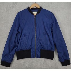 Anthropologie Jacket Hei Hei Blue Satin‎ Bomber Full Zip Pockets Size Medium